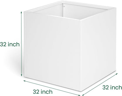 White Steel Planter Square Outdoor Planters Galvanized Steel Planter Box Indoor Metal Large Planters Cube Heavy Duty Flower Pot 32 Inch Modern Commercial Residential for Trees Patio Deck Yard Garden