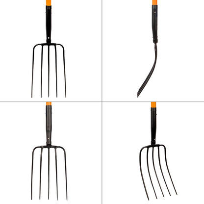 Pitch Fork for Gardening, 5 Tine Pitchfork Heavy Duty with Fiberglass Handle, 58 Inches