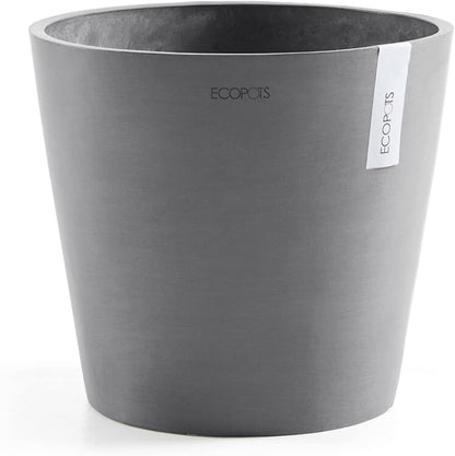 Ecopots Amsterdam Durable Modern Round Indoor/Outdoor Recycled-Based Composite Flower Pot Planter, Grey, 10"
