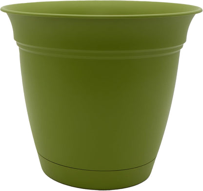 The HC Companies Eclipse Round Planter with Saucer - Outdoor & Indoor Plant Pot with Drainage Holes - Lightweight, UV-Resistant Plastic Pots for Plants, Flowers & Herbs (10" Peridot, Pack of 1)
