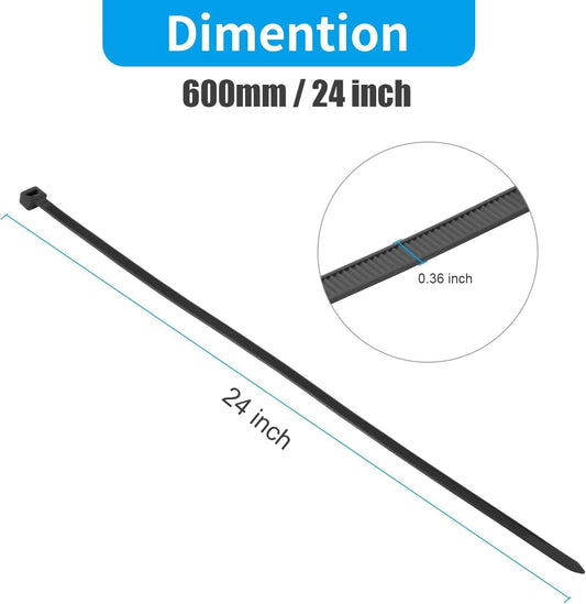 XINGO 24 Inch Black Large Zip Ties Heavy Duty 500 Pack, 200 LBS Ultra Strong Plastic Wire Ties, Large Cable Ties Extra Long Tie Wraps, Indoor and Outdoor UV Resistant
