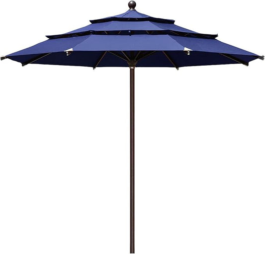 EliteShade USA 10-Year-Non-Fading 11Ft 3 Tiers Market Umbrella Patio Outdoor Cylinder Auto Push-up Table Umbrella with Ventilation, Navy Blue