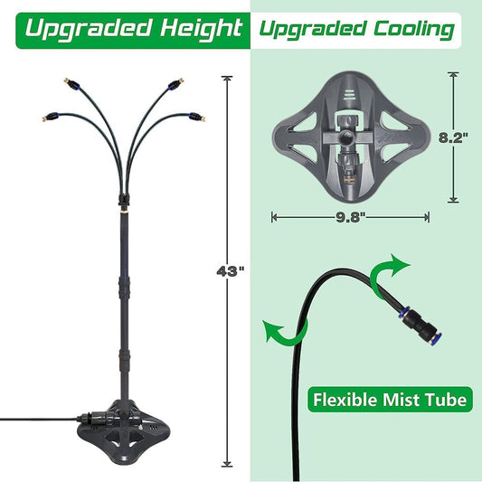 UR Forest Updated Standing Misting Cooling System 26FT Misting Line + 4 Brass Misting Nozzles,4 Height Option, Stand Mister Hose for Outside Outdoor Patio, Pet Cooling, Kids Water Playing