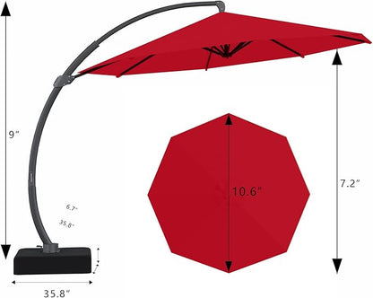 Outdoor Patio Umbrella with Sand Bag Included, 11 FT Deluxe Curvy Cantilever Umbrella Offset Hanging Umbrella with 360° Rotation for Market, Pool, Garden, Backyard, Deck