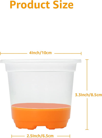 MIXC 30 Packs 4" Reinforced Clear Nursery Pots with Silicone Base for Easy Transplant, Transparent Plastic Plant Pot Reusable Seedling Pots Seed Starter Pots Flower Pot, Orange