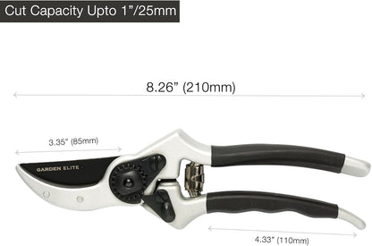Razor Sharp Bypass Pruning Shears - Lifetime Replacement - Free Extra Blade, Spring & eBook - Japanese Steel - Premium Hand Pruners - Garden Shears - Garden Clippers - Secateurs with Ergonomic Handles