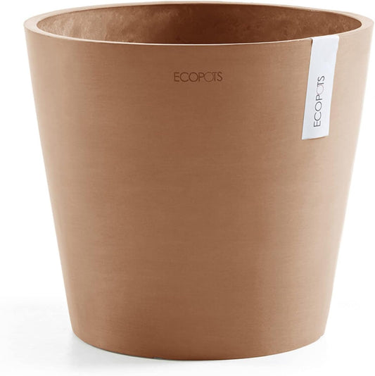 Ecopots Amsterdam Durable Modern Round Indoor/Outdoor Recycled-Based Composite Flower Pot Planter, Terracotta Color, 10"
