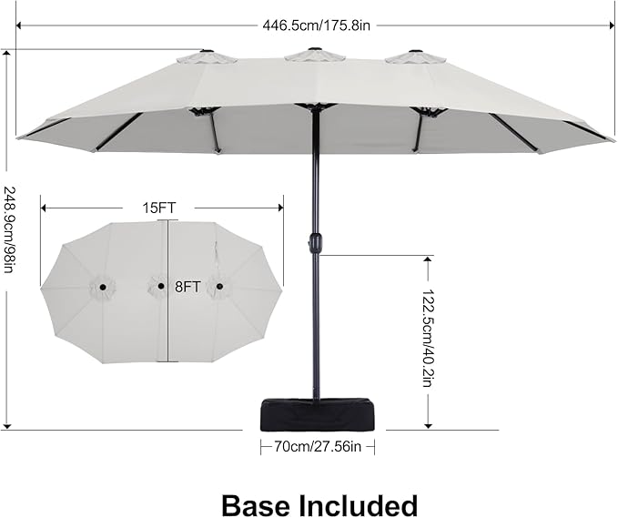 MASTERCANOPY Patio Outdoor Umbrella,15FT Double Sided Large Umbrella with Base
