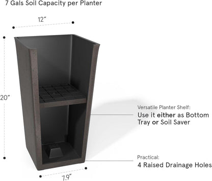 LA JOLIE MUSE Tall Outdoor Planters Set of 2, 20 inch Large Tapered Square Planters for Indoor/Outdoor Plants, Large Outdoor Flower Pots for Front Door, Patio and Deck