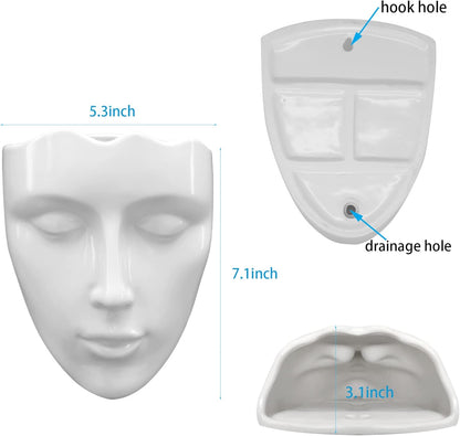 Face Vase,Ceramic Female Form Vase,Modern Sculpture White Planter Pot,Human Face Dried Flower Shaped Vase,Wall Hanging Plant Pot for Home Decor Centerpieces, Office or Outdoor Hanging Decor