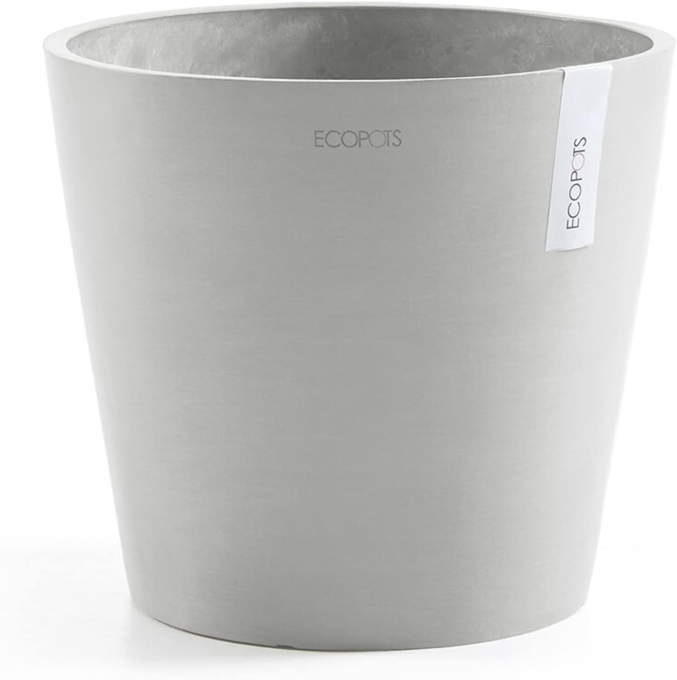 Ecopots Amsterdam Durable Modern Round Indoor/Outdoor Recycled-Based Composite Flower Pot Planter, White Grey, 16"