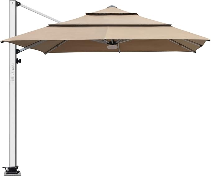 EliteShade USA APOLLO 3-Tier 10x10FT Full Aluminum Cantilever Patio Umbrella for Outdoor restaurant Garden Courtyard Deck Pool and Marketing with Light(No battery),Heather Beige