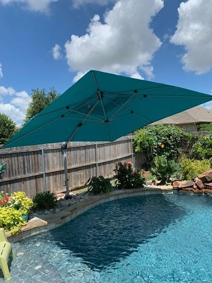 PURPLE LEAF 12 Feet Double Top Deluxe Square Patio Umbrella Offset Hanging Umbrella Cantilever Outdoor Market Umbrella Garden Turquoise Blue