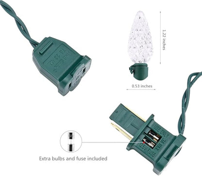 Brizled Upgrade Faceted C5 LED String Lights, 33ft 100 LED Christmas String Lights, 120V UL Certified Clear Xmas Light Set for Indoor & Outdoor Decoration, Patio, Garden, Party and Holiday, Cool White