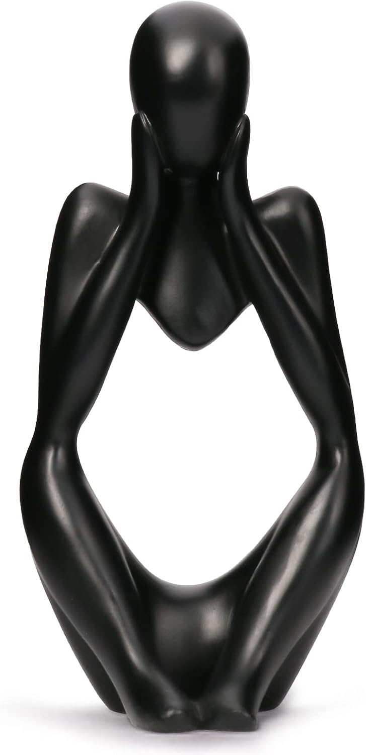 INNOLITES Resin Statue Thinker Style Decoration Abstract Sculptures Collectible Figurines for Home Decor Modern Office Shelf Desktop (Black-Focus)