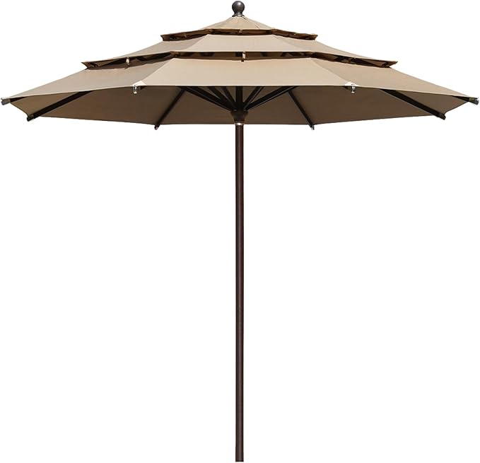 EliteShade USA 10-Year-Non-Fading 11FT 3 Tiers Market Umbrella Patio Umbrella Outdoor Table Umbrella with Ventilation, Heather Beige