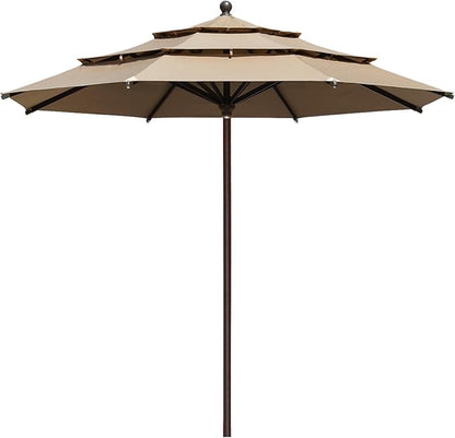 EliteShade USA 10-Year-Non-Fading 11FT 3 Tiers Market Umbrella Patio Umbrella Outdoor Table Umbrella with Ventilation, Heather Beige