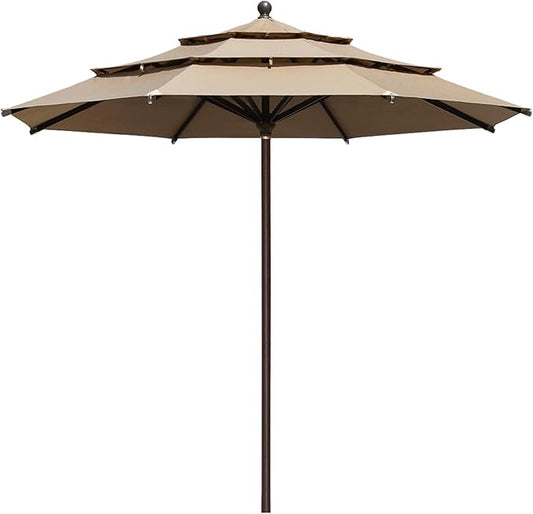 EliteShade USA 10-Year-Non-Fading 11FT 3 Tiers Market Umbrella Patio Umbrella Outdoor Table Umbrella with Ventilation, Heather Beige