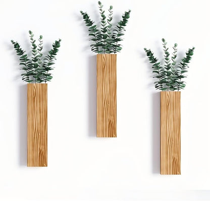 Wall Planters for Indoor Plants, Wood Wall Planter Vase Wall Decor for Living Room, Decorative Vases for Dried Flowers, Brown