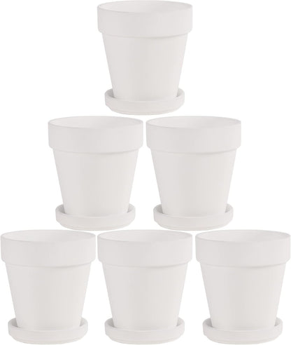 White Terra Cotta Pots with Saucer- 6-Pack Small Terracotta Pot Clay Pots 4'' Clay Ceramic Pottery Planter Cactus Flower Pots Succulent Pot with Drainage Hole- Great for Plants,DIY Craft Projects