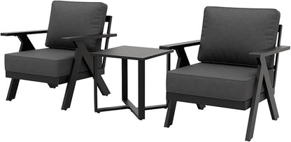 EAGLE PEAK Urban Slate 3 Piece Outdoor Bistro Set Modern Patio Chairs and Table, Outdoor Furniture Set for Balcony Porch Deck or Backyard, Black/Gray