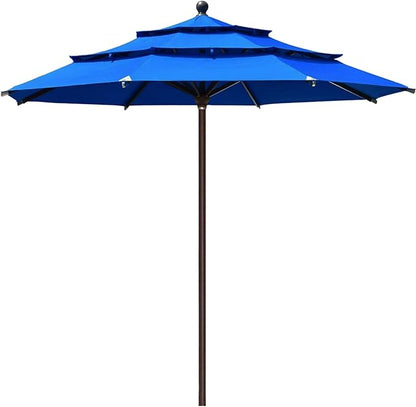EliteShade USA 10-Year-Non-Fading 11Ft 3 Tiers Market Umbrella Patio Outdoor Cylinder Auto Push-up Table Umbrella with Ventilation, Royal Blue
