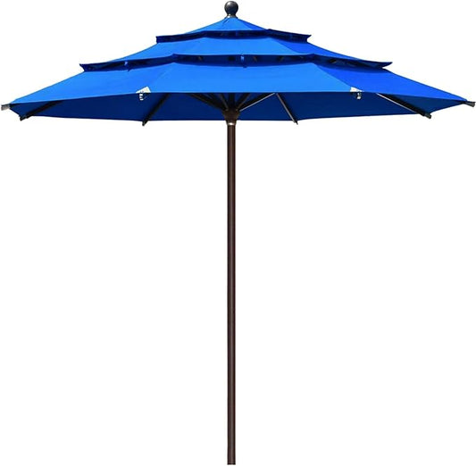 EliteShade USA 10-Year-Non-Fading 11Ft 3 Tiers Market Umbrella Patio Outdoor Cylinder Auto Push-up Table Umbrella with Ventilation, Royal Blue