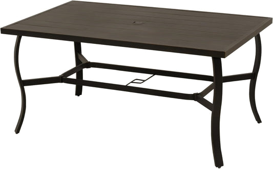 HAPPATIO Outdoor Dining Table for 6, Aluminum Rectangle Outdoor Dining Table with Umbrella Hole, All-Weather Aluminum Patio Dining Table for Garden Yard Poolside, Only Table, Black