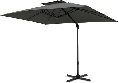 PHI VILLA 10'x 13' Cantilever Patio Umbrella, Outdoor Rectangle Large Umbrellas with Hydraulic Lift and 360°Rotation, Grey