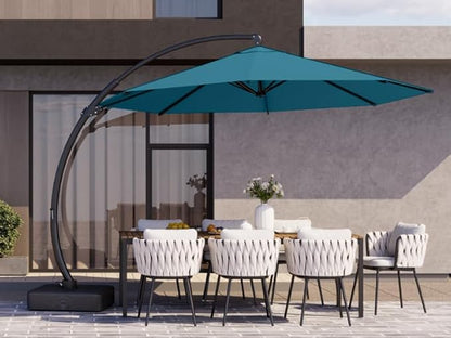 Kingdura 11ft Offset Cantilever Patio Umbrella with Base Included, Large Round Aluminum Outdoor Umbrella, 360° Rotation & Infinite Tilt, Heavy Duty Frame for Deck Pool Backyard, Lake Blue