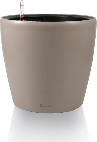 Dexceder 9x8 Inches Self Watering Planter Indoor Outdoor, Inner Pot Design, Thickened Table Flower Plant Pot with Water Level Indicator (Taupe Matte)