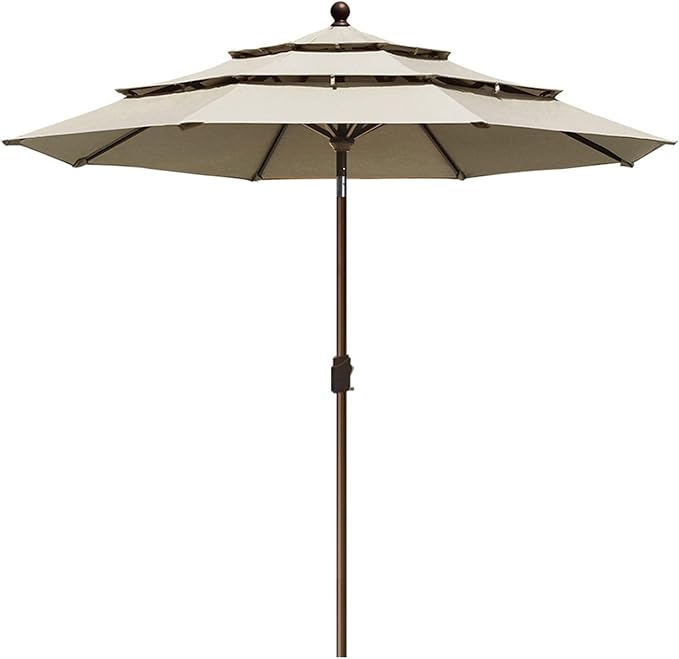 EliteShade USA 10-Year-Non-Fading 9Ft 3 Tiers Market Umbrella Patio Umbrella Outdoor Table Umbrella with Ventilation, Antique Beige