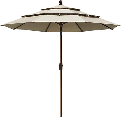 EliteShade USA 10-Year-Non-Fading 9Ft 3 Tiers Market Umbrella Patio Umbrella Outdoor Table Umbrella with Ventilation, Antique Beige