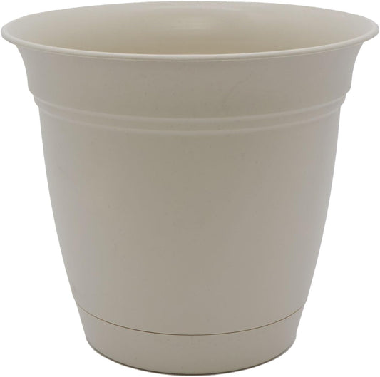 The HC Companies Eclipse Round Planter with Saucer - Outdoor & Indoor Plant Pot with Drainage Holes - Lightweight, UV-Resistant Plastic Pots for Plants, Flowers & Herbs (10" Cottage Stone, Pack of 1)