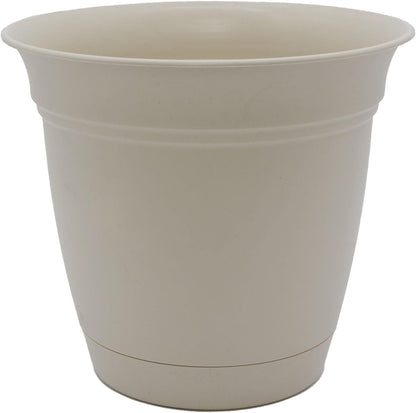 The HC Companies Eclipse Round Planter with Saucer - Outdoor & Indoor Plant Pot with Drainage Holes - Lightweight, UV-Resistant Plastic Pots for Plants, Flowers & Herbs (6” Cottage Stone, Pack of 1)