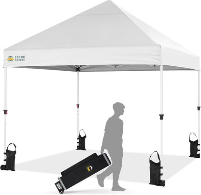 CROWN SHADES 10x10 Heavy Duty Canopy - Premium Pop Up Canopy Tent - Extra Sun Shade Protection with 400D Strength Oxford Fabric - Great for Trade Shows, Events, Tailgates & Commercial Use, White