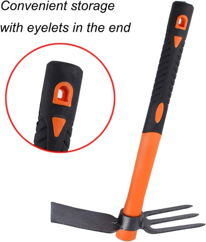 3 Sprongs Dual Head Rake Hoe with Heavy Duty Forged Adze and Ergonomic Non-Slip Handle for Loosening Soil, Gardening, Camping Outdoor 39mm/15-Inch