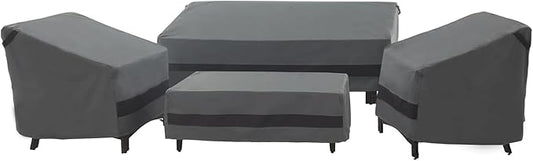 loriano Patio Furniture Cover Set, 4 Piece Outdoor Furniture Cover Waterproof, 600D Heavy Duty Lawn Patio Set Covers (Large, Grey)