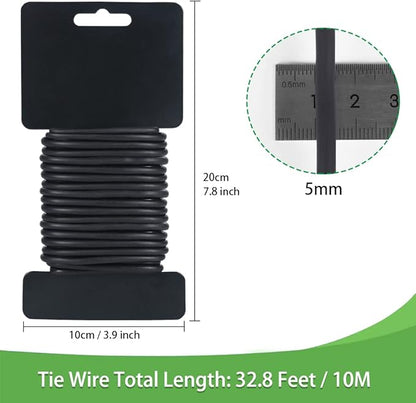 Tenn Well 5mm Plant Ties, 32 Feet Soft Garden Wire Ties for Tomato Plants, Climbing Roses and Cucumbers (2PCS X 16 Feet, Black)