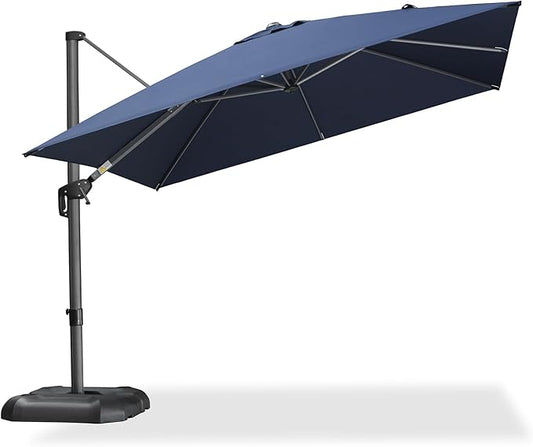 PURPLE LEAF 10 Feet Patio Umbrella Outdoor Cantilever Square Umbrella Aluminum Offset Umbrella with 360-degree Rotation for Garden Deck Pool Patio, Navy Blue