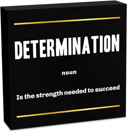 Determination Noun Entrepreneur Black Wooden Box Sign, Inspirational Office Decor Decorative Table Shelf Desk Decor, Rustic Workplace Farmhouse Home Bedroom Office Decorations Desk Accessories