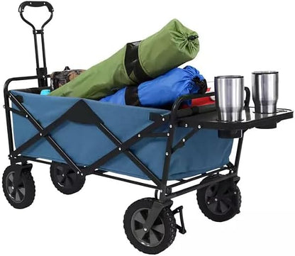 Heavy Duty Steel Frame Collapsible Folding Wagon with Table,150 Pound Capacity Outdoor Camping Garden Utility Wagon Yard Cart (Blue, 1PACK)