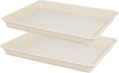 2 Pack Plant Saucer Tray Rectangular, Plant Growing Nursery Trays, Heavy Sturdy Seed Starting Trays, Plant Starter Trays for Indoors No Holes, Seed Starter Growing Tray (17.5"x10.6", Beige)