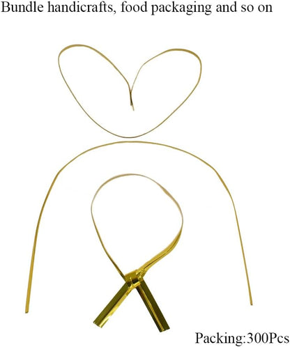 HAHIYO 300Pcs 6inches Gold Metal Twist Ties Bread Candy Coffee Bag Ties Plant Garden Twist Ties for Cellophane Treat Bags Gift Wraping Bags Plastic Bags Halloween Party Cake Present Art Crafts