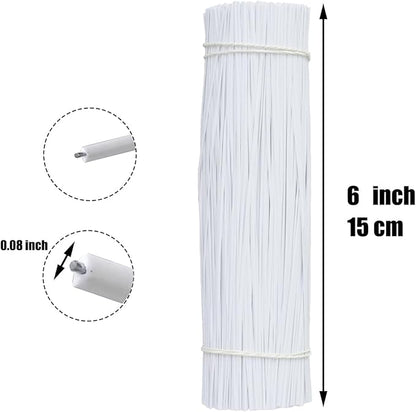 1000 pcs 6 inch White Cable Twist Ties Plastic Twist Ties with Rugged Metal Innercores Reusable Fastening Cable Cord Wire Ties