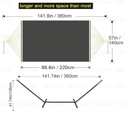 Quilted Fabric Double Hammock Won't flip with Stand and Spreader Bars,Safer and Sturdier,Quality Hammocks for Outdoor Indoor Patio Yard Two Sided Dual use Deep Grey