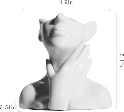 XSMXLNKWL Ceramic Face Vase White Flower Vase for Decor, Female Face Vase Art, Modern Decorative Vase Centerpiece for Table, Shelf, Living Room, Office, Bedroom, Small