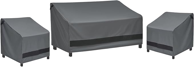 loriano 3-Piece Patio Furniture Chair Covers Set, Outdoor 600D Heavy-Duty Waterproof, Fits 3 Seater Sofa 79"x37"x35"& 2 Chairs 32"x35"x36", All-Weather Windproof Protection for Deck, Backyard (Gray)