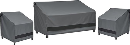 loriano 3-Piece Patio Furniture Chair Covers Set, Outdoor 600D Heavy-Duty Waterproof, Fits 3 Seater Sofa 79"x37"x35"& 2 Chairs 32"x35"x36", All-Weather Windproof Protection for Deck, Backyard (Gray)