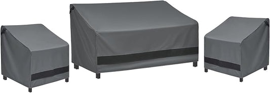 loriano 3-Piece Patio Furniture Chair Covers Set, Outdoor 600D Heavy-Duty Waterproof, Fits 3 Seater Sofa 79"x37"x35"& 2 Chairs 32"x35"x36", All-Weather Windproof Protection for Deck, Backyard (Gray)